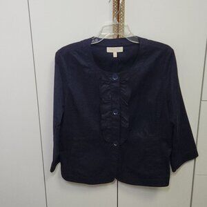 Talbots Blazer Jacket Women's Navy-Blue Ruffle Front Size 12